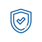 Blue outline of a shield with a checkmark in the center, representing security or protection.