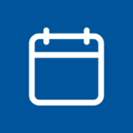 White calendar icon on a blue background.