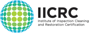 IICRC logo with a green and blue dotted sphere next to the text "IICRC Institute of Inspection Cleaning and Restoration Certification.