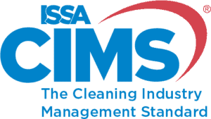 ISSA CIMS logo with the text: “The Cleaning Industry Management Standard” in blue and a red swoosh above the letters.