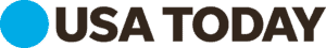 USA TODAY logo featuring a solid blue circle followed by the words "USA TODAY" in bold, black, uppercase letters on a white background.