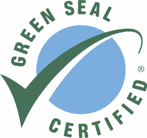 Green Seal Certified logo featuring a green checkmark over a blue circle, surrounded by the text "Green Seal Certified.