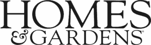 Black and white logo featuring the text 'HOMES & GARDENS' in uppercase serif font.