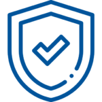 Blue shield outline with a check mark inside, representing security, protection, or verification.