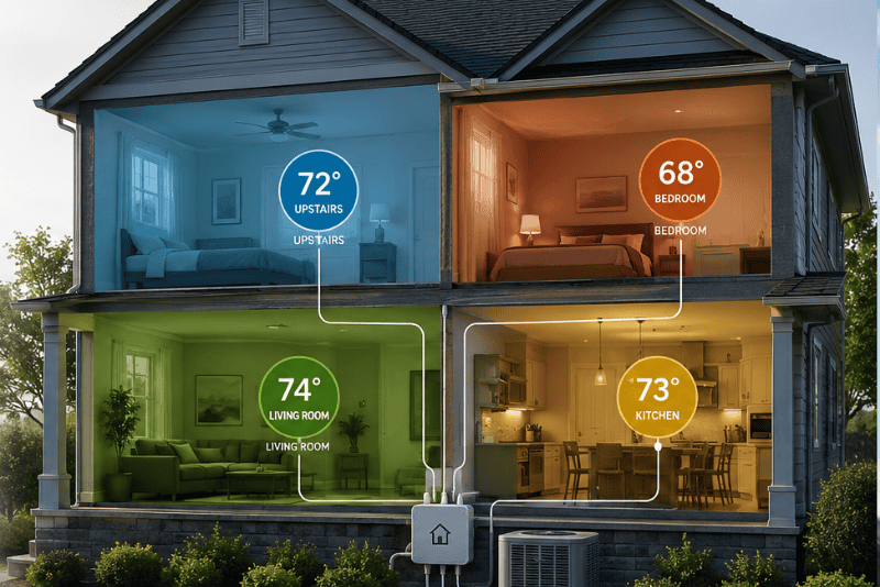 Is HVAC zoning worth it? Two-storey home showing uneven temperature distribution between floors.”